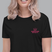 Load image into Gallery viewer, Embroidered Women&#39;s Flowy Crop Tee &quot;Dancefloor Royalty&quot; (Fuchsia)
